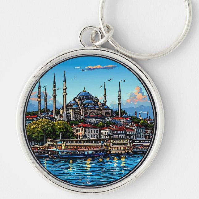 Istanbul Skyline With Vibrant Colours Key Ring (Front)