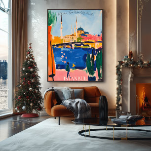 Istanbul Skyline with Waterfront in Fauvist Art Poster