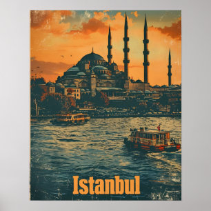 Istanbul Sunset: Vintage Postcard Poster