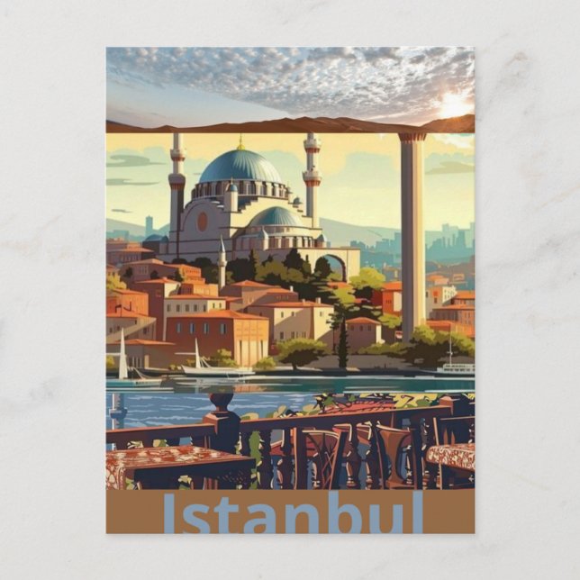 Istanbul Travel Postcard Art, Istanbul Turkey Post (Front)