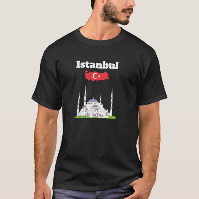 Istanbul trip Souvenir Blue Mosque Turkish map Tur T-Shirt (Front)