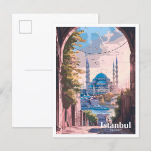 Istanbul Turkey Art Vintage Painting Travel  Postcard
