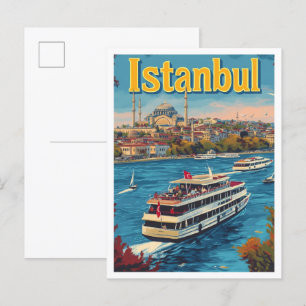 Istanbul Turkey Art Vintage Travel Illustration Postcard
