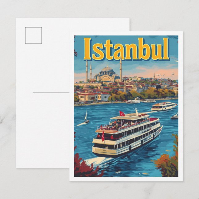 Istanbul Turkey Art Vintage Travel Illustration Postcard (Front/Back)