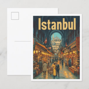 Istanbul Turkey Art Vintage Travel Illustration Postcard