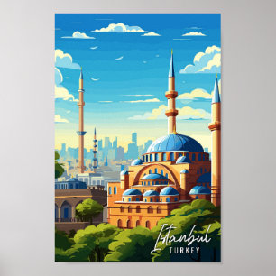 Istanbul Turkey Art vintage travel illustration Poster