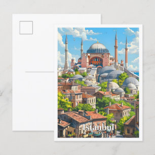 Istanbul Turkey Art Vintage Travel  Postcard