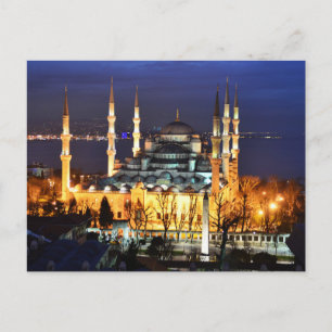 Istanbul Turkey Blue Mosque Night Photography Postcard
