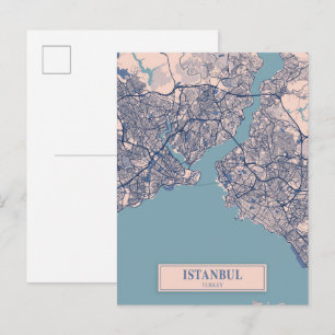 Istanbul Turkey Breezy City Map Travel Postcard