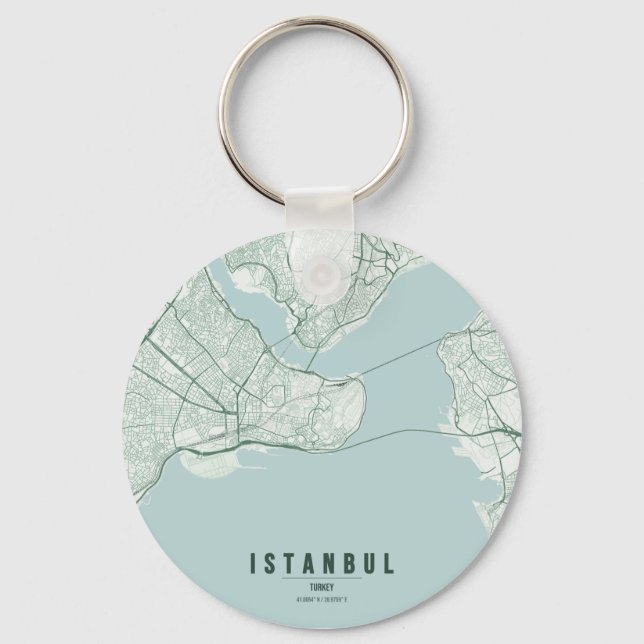 Istanbul Turkey City Map & Custom Text Key Ring (Front)