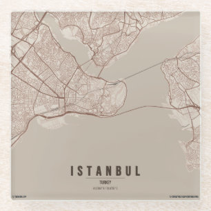 Istanbul Turkey City Map Minimal Design Glass Coaster