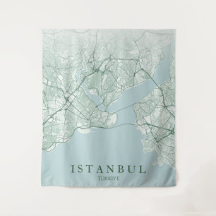 Istanbul Turkey City Map Minimal Design Tapestry