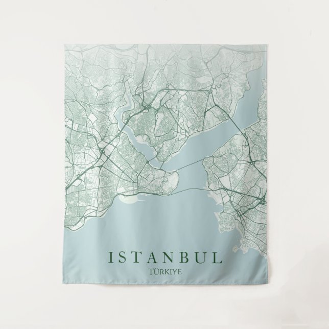 Istanbul Turkey City Map Minimal Design Tapestry (Front)