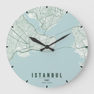 Istanbul Turkey City Map Minimal Large Clock