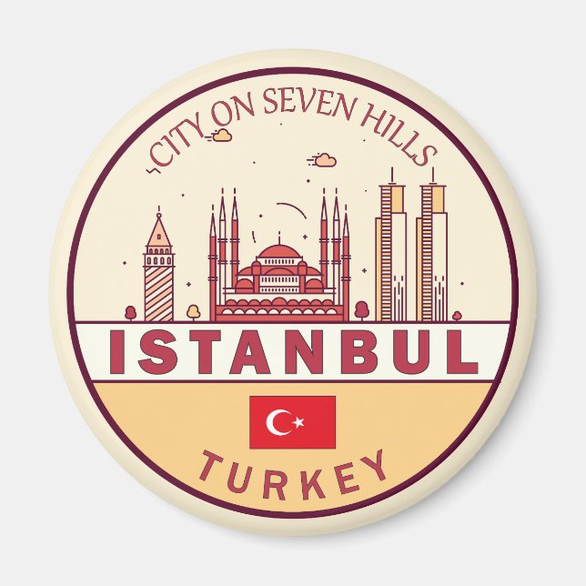 Istanbul Turkey City Skyline Emblem Magnet (Front)