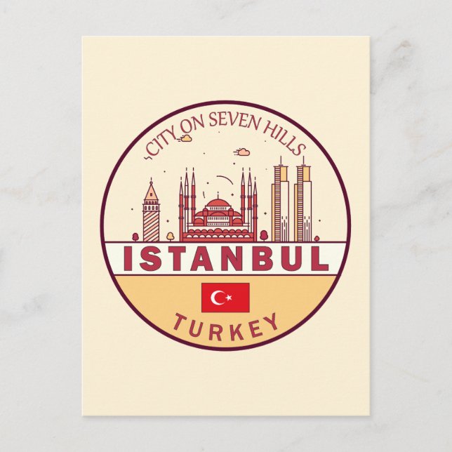Istanbul Turkey City Skyline Emblem Postcard (Front)