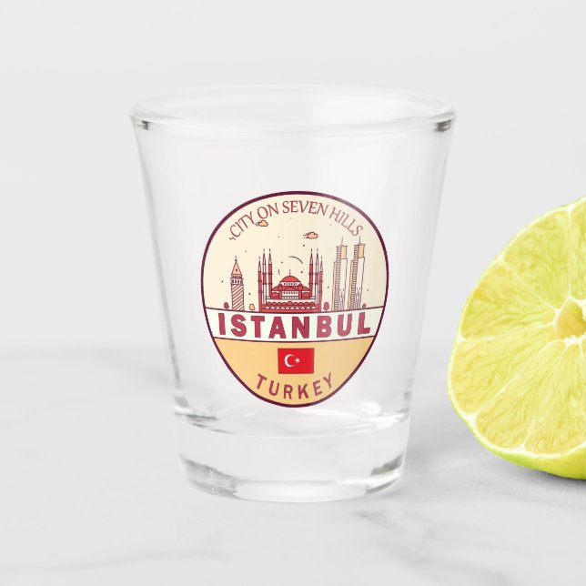 Istanbul Turkey City Skyline Emblem Shot Glass (Front)
