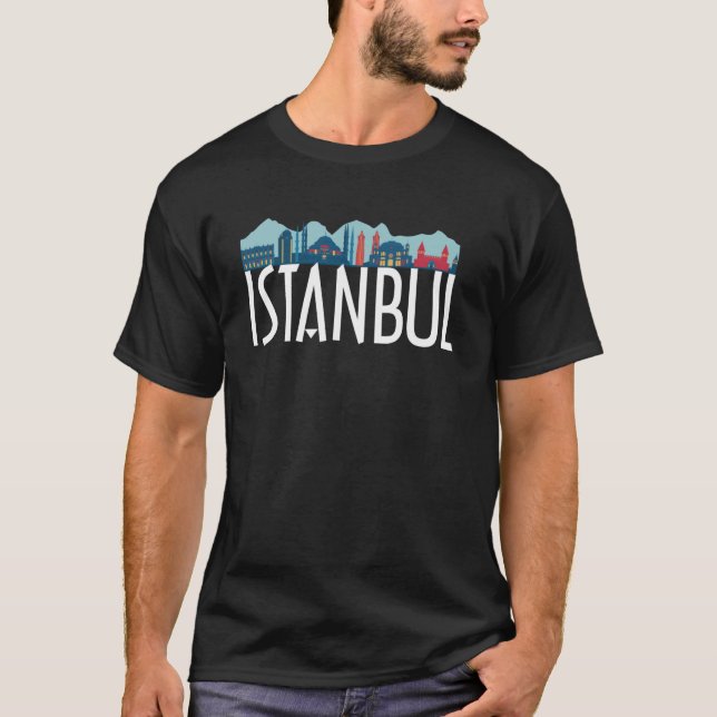 Istanbul Turkey City Skyline Silhouette Outline Sk T-Shirt (Front)