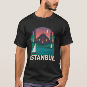 Istanbul Turkey City Skyline Silhouette Outline Sk T-Shirt