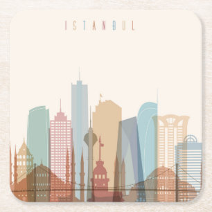 Istanbul, Turkey   City Skyline Square Paper Coaster