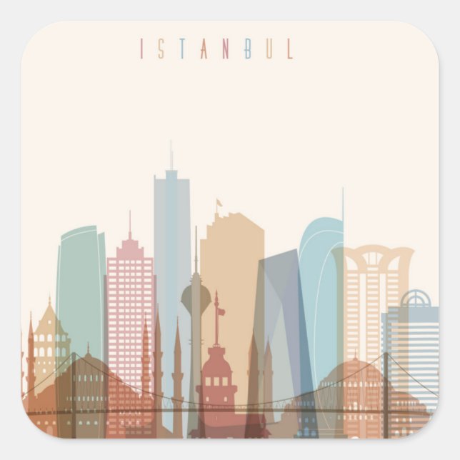 Istanbul, Turkey | City Skyline Square Sticker (Front)