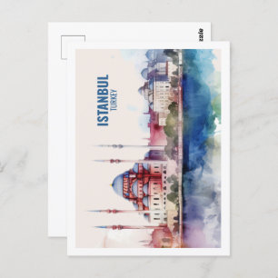 Istanbul Turkey Famous Travel Place Watercolor Postcard