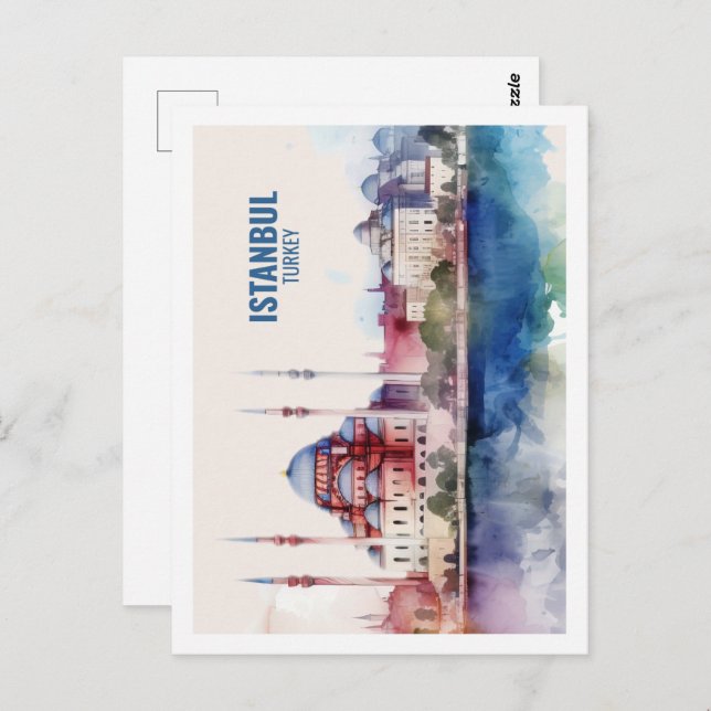 Istanbul Turkey Famous Travel Place Watercolor Postcard (Front/Back)