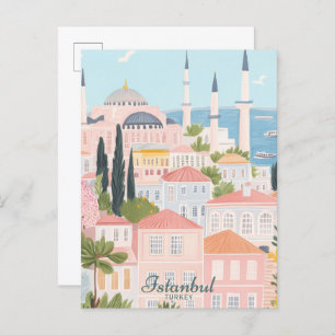 Istanbul Turkey Gouache Paint Illustration Travel Postcard