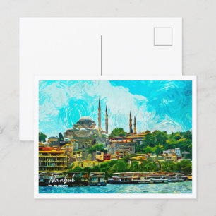 Istanbul Turkey Oil Paint City Landscape Postcard