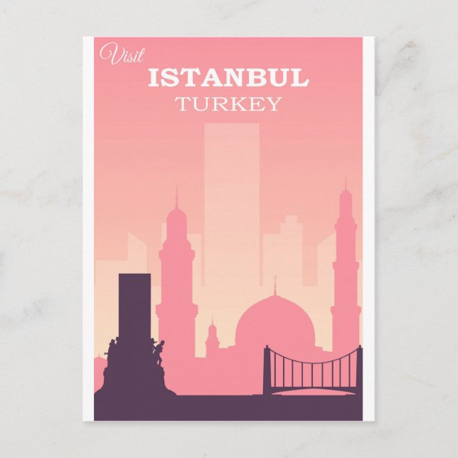 Istanbul Turkey Pink Vintage Travel Poster Postcard (Front)