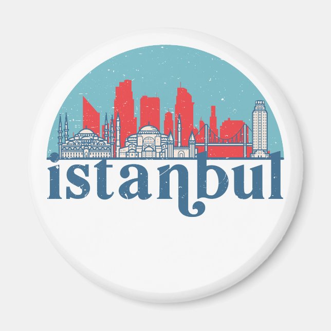 Istanbul Turkey Retro City Skyline Cityscape Art Magnet (Front)