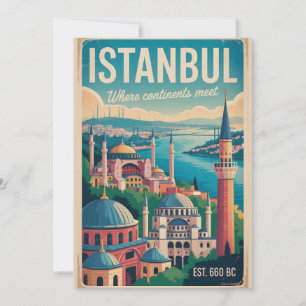 Istanbul Turkey Retro Skyline Cityscape Travel Holiday Card