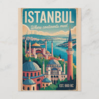 Istanbul Turkey Retro Skyline Cityscape Travel