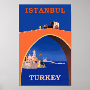 Istanbul, Turkey retro travel poster