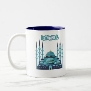 Istanbul Turkey Souvenir in Blue and Cyano Color Two-Tone Coffee Mug
