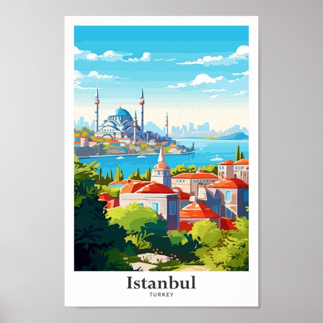 Istanbul Turkey Travel Vintage Illustration Poster (Front)