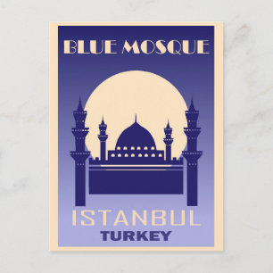 Istanbul Turkey Vintage Blue Mosque Travel Postcard