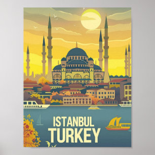 Istanbul Turkey Vintage Famous Travel Place Poster