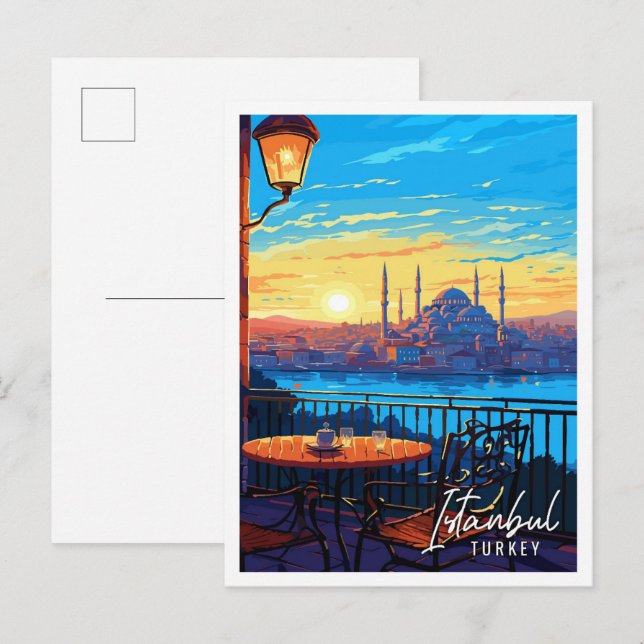 Istanbul Turkey vintage travel illustration Postcard (Front/Back)