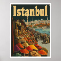 Istanbul Turkey Vintage Travel Illustration