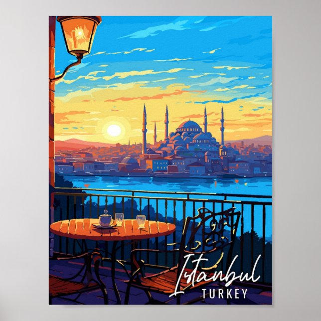 Istanbul Turkey vintage travel illustration Poster (Front)