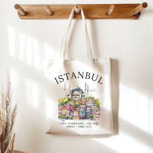 Istanbul Turkey Watercolor art city landscape Tote Bag