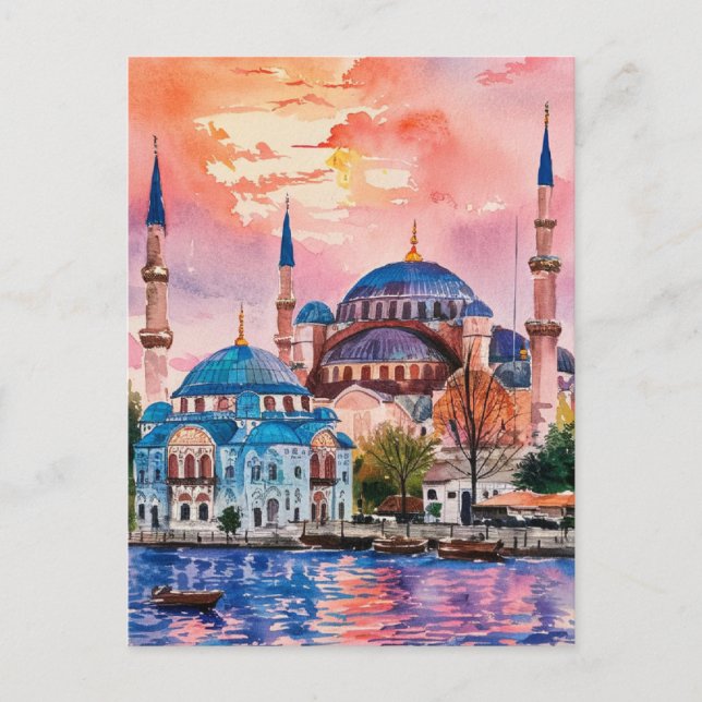 Istanbul Turkey Watercolor Painting Postcard (Front)