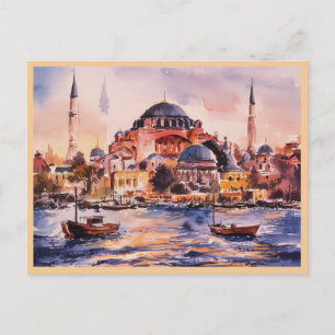 Istanbul Turkey Watercolor Painting Postcard