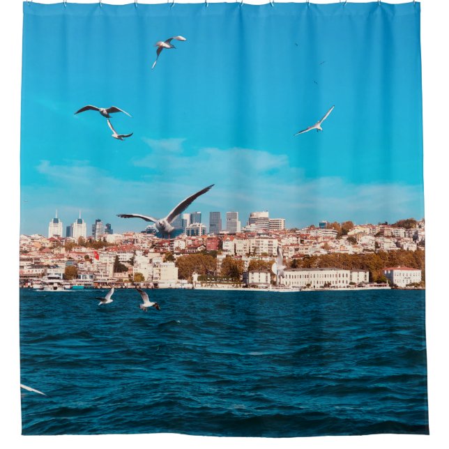 Istanbul view with seagulls on a warm sunny day, B Shower Curtain (Front)