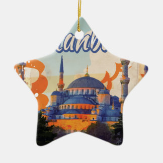 Istanbul Vintage Travel Poster Ceramic Tree Decoration