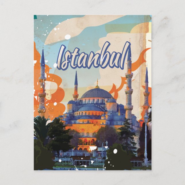 Istanbul Vintage Travel Poster Postcard (Front)