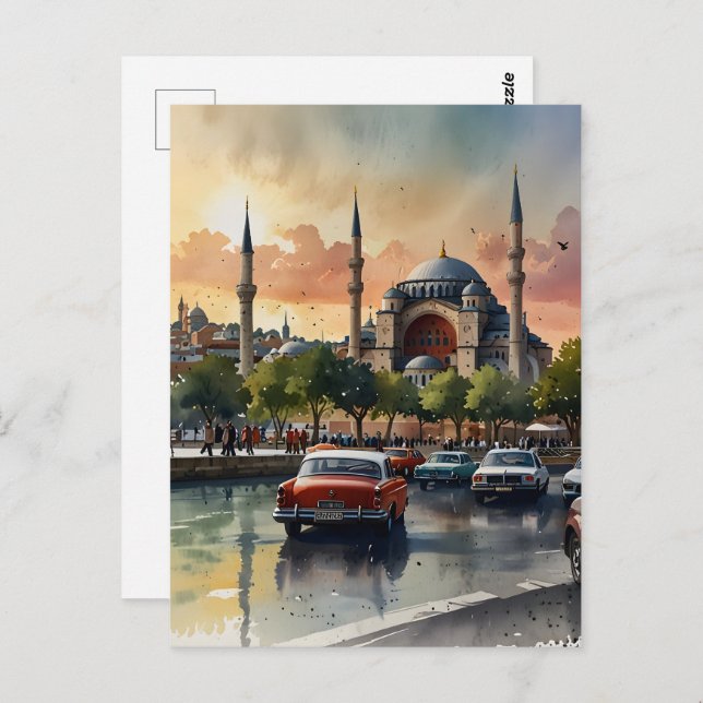 Istanbul watercolor art postcard (Front/Back)
