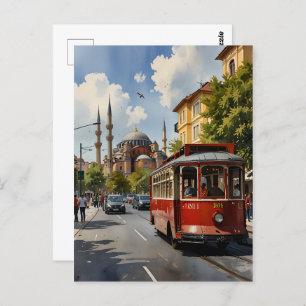 Istanbul watercolor art postcard