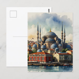 Istanbul watercolor art postcard